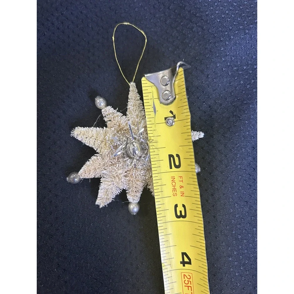 Vtg Christmas Ornaments Lot of 3 Mini Sled w Bottle Brush Trees + 2 Star Shapes